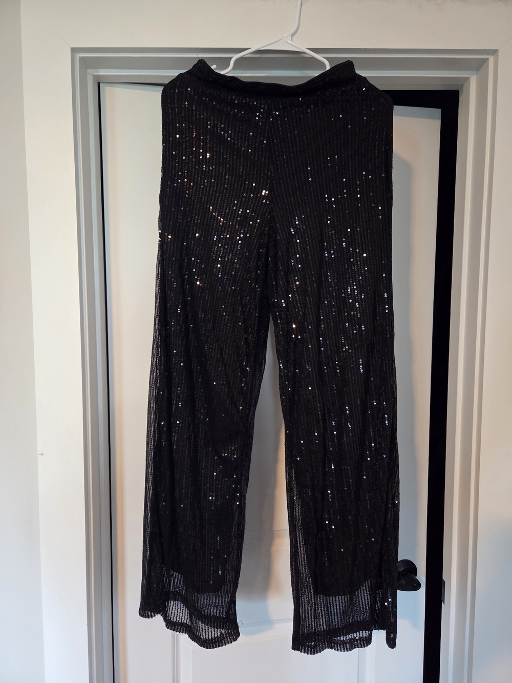 SHEIN Black Sequin Wide-Leg Pants